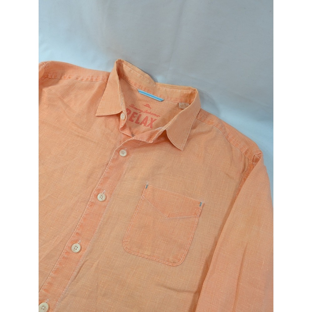 Tommy Bahama Relax Shirt‎ Mens Large Peach Linen Long Sleeve Button Up Beach